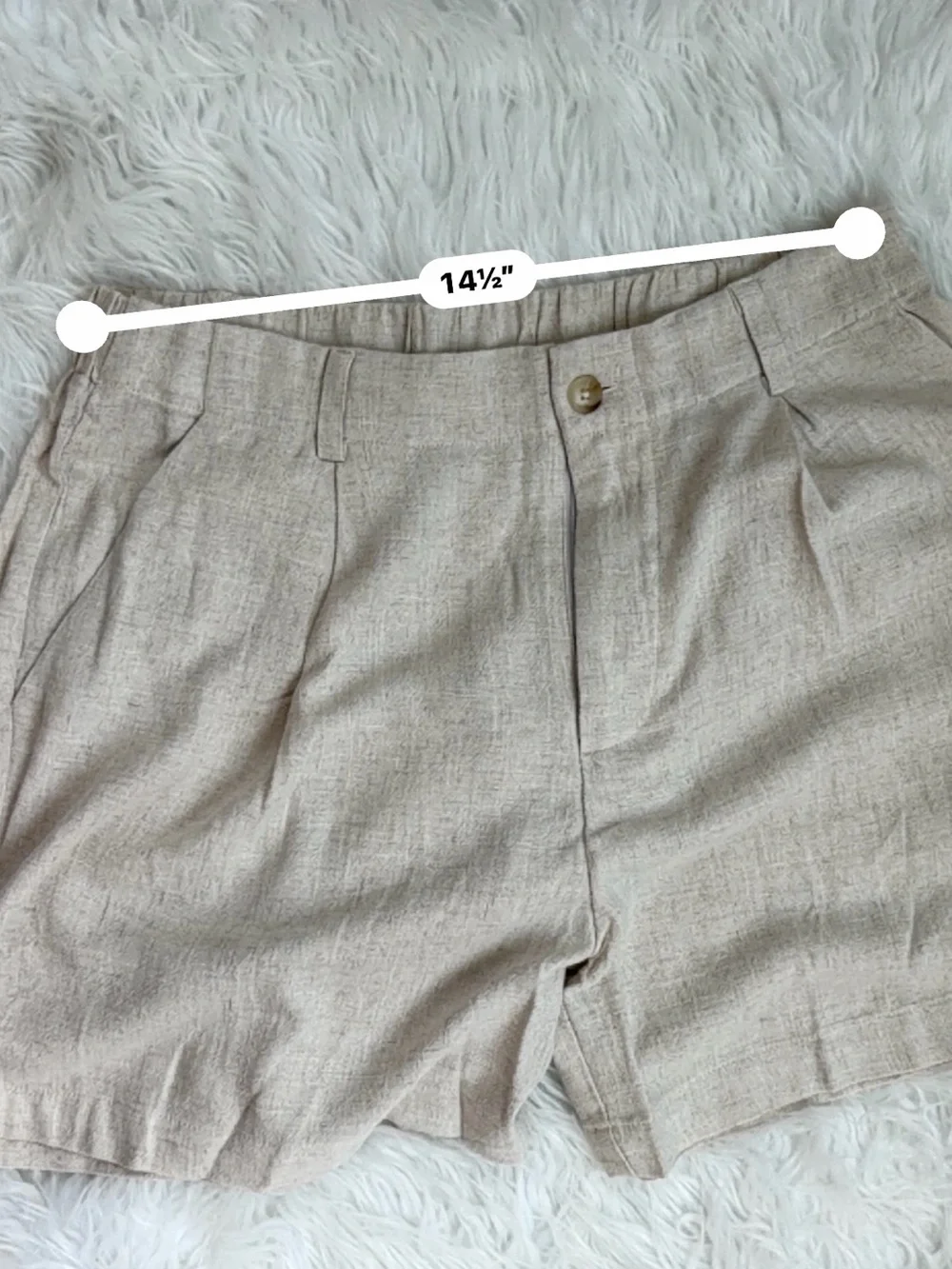 Beige High Rise Wide Leg Cotton Blend Casual Shorts - Picture 3 of 5
